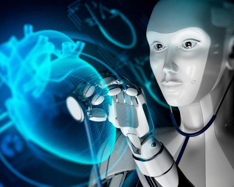 The AI model analyzes patients' CT scans to predict the likelihood of a heart attack within the next ten years.